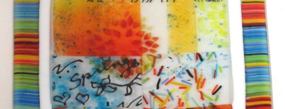 Colorful striped plate with abstract art design.